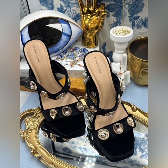 🆕 GIANNI BINI 🧿 NWOB Penei Velvet Pearl Surrealist Ornament Slide Sandal Sz 8 - Picture 4 of 9